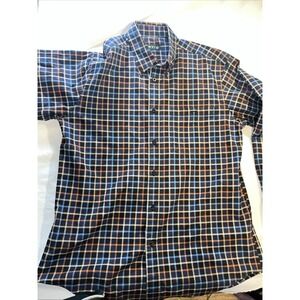 Orvis Signature Twill L Plaid Black Blue Tan Long Sleeve Shirt 100% Cotton 372